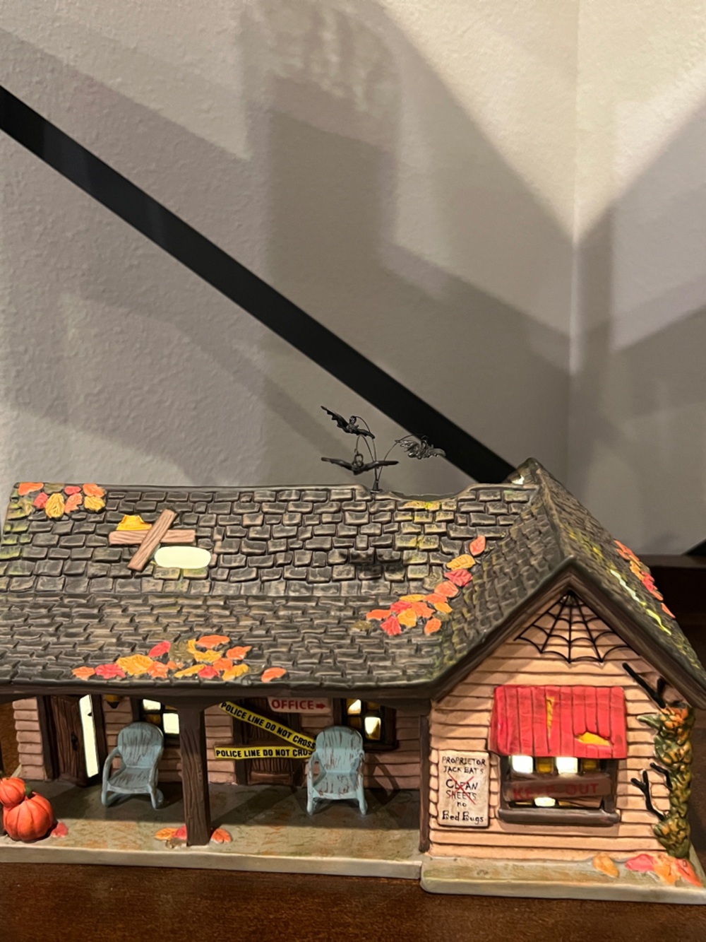 Department 56 Halloween Motel in Gray, Red, Orange, Yellow